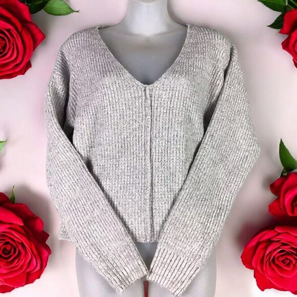 BP Women’s Large Gray V-Neck Ribbed Pullover Sweater Drop Shoulder NWT - Picture 2 of 12